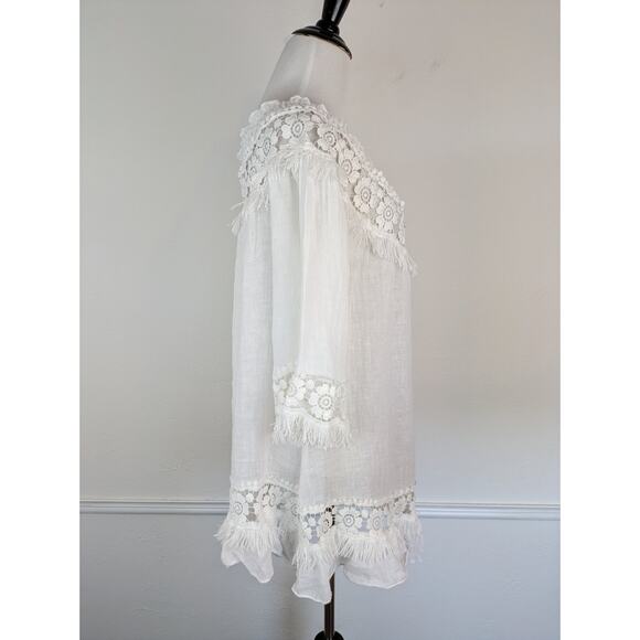 Scandal Italy Blouse Top Linen Embroidered Lace Gauzy Boho Summer White Size M - Picture 5 of 10